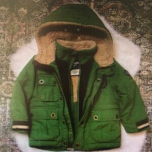 Kids Green Hooded Winter Jacket with Sherpa Lining